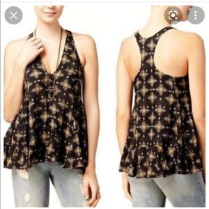 Intimately Free People tunic length tank top navy blue mustard yellow size s